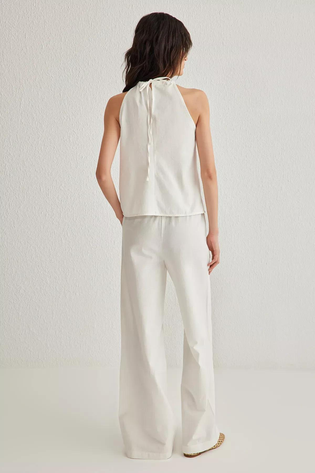 Beige Neck Tie Woven Co-Ord Set, , large image number 4