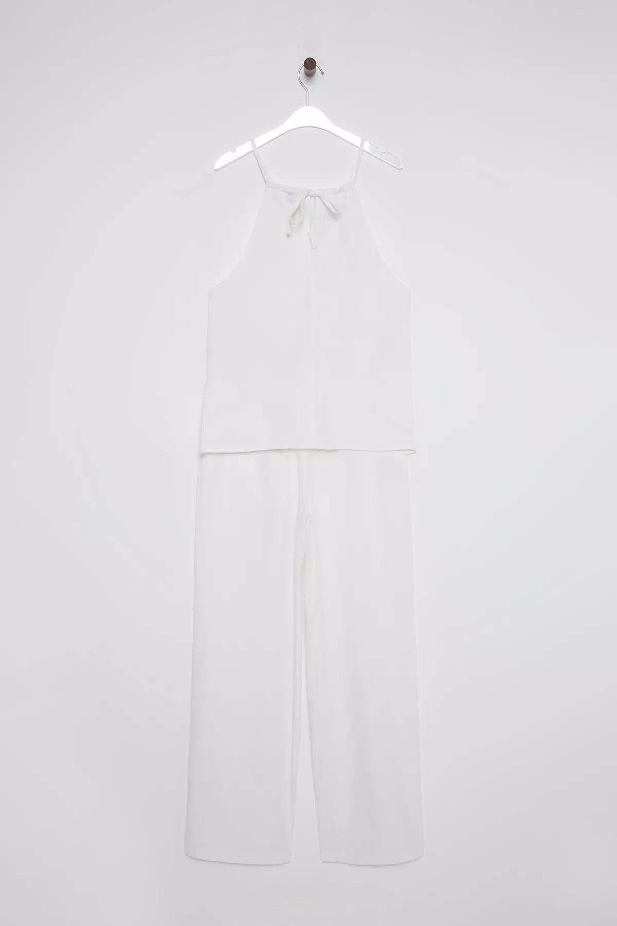 Beige Neck Tie Woven Co-Ord Set, , large image number 7