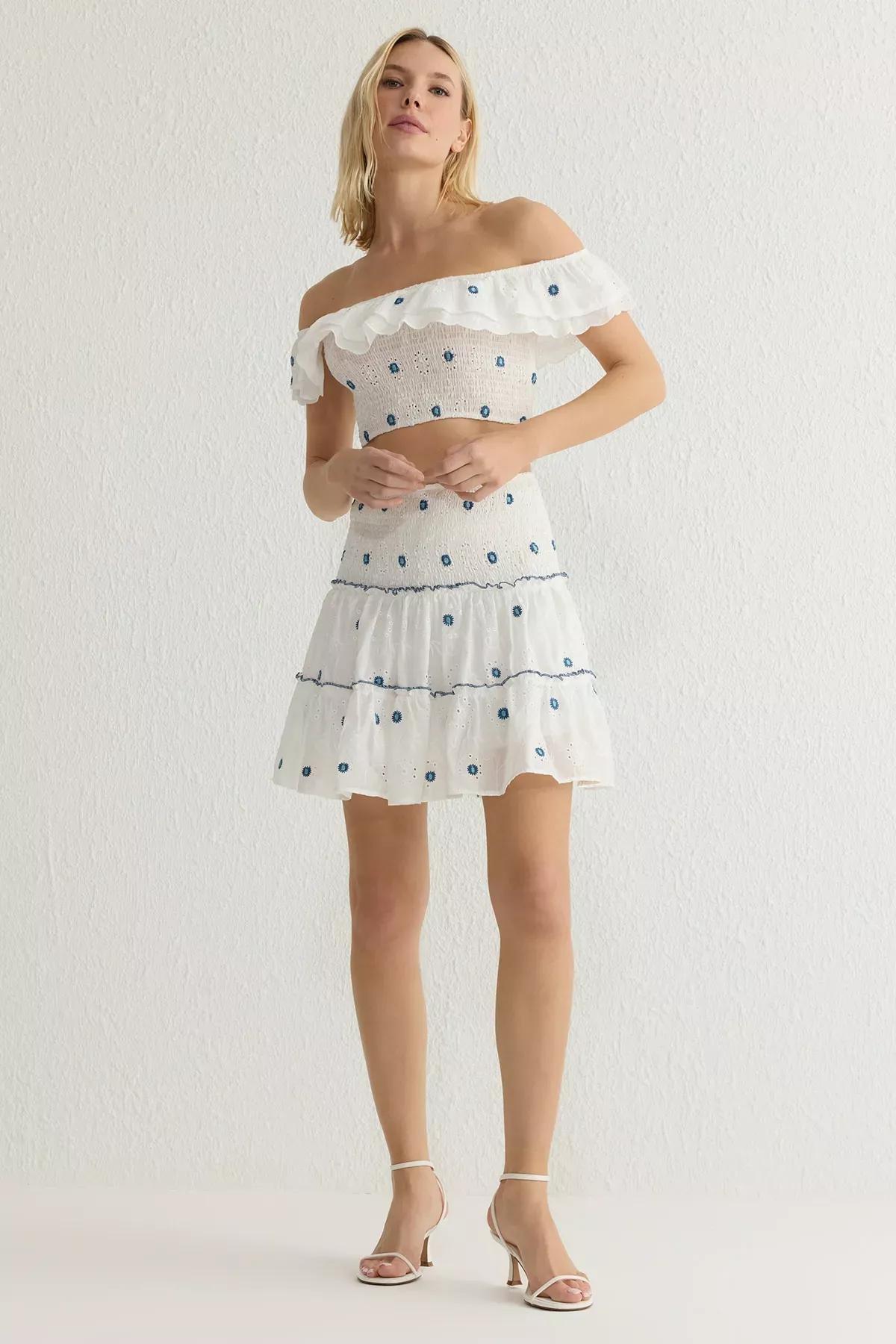 White Brode Pleated Mini Skirt, White, large image number 0
