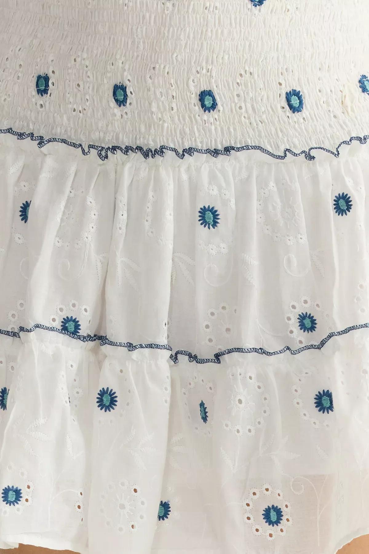 White Brode Pleated Mini Skirt, White, large image number 4