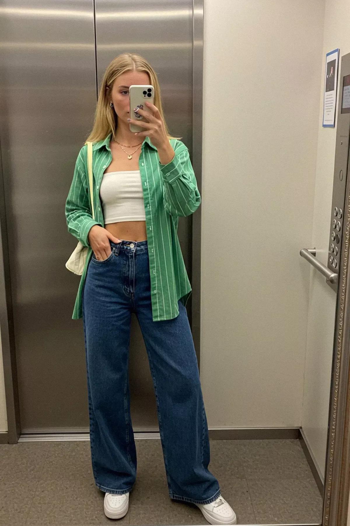 Green Striped Oversize Woven Shirt, Green, large image number 2