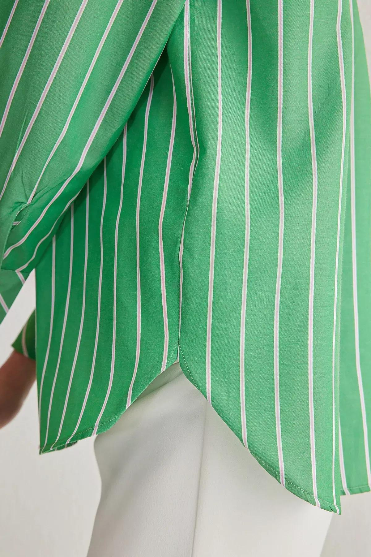 Green Striped Oversize Woven Shirt, Green, large image number 6
