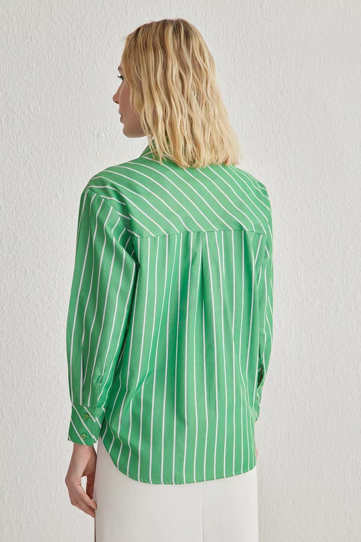 Green Striped Oversize Woven Shirt, Green, large image number 7