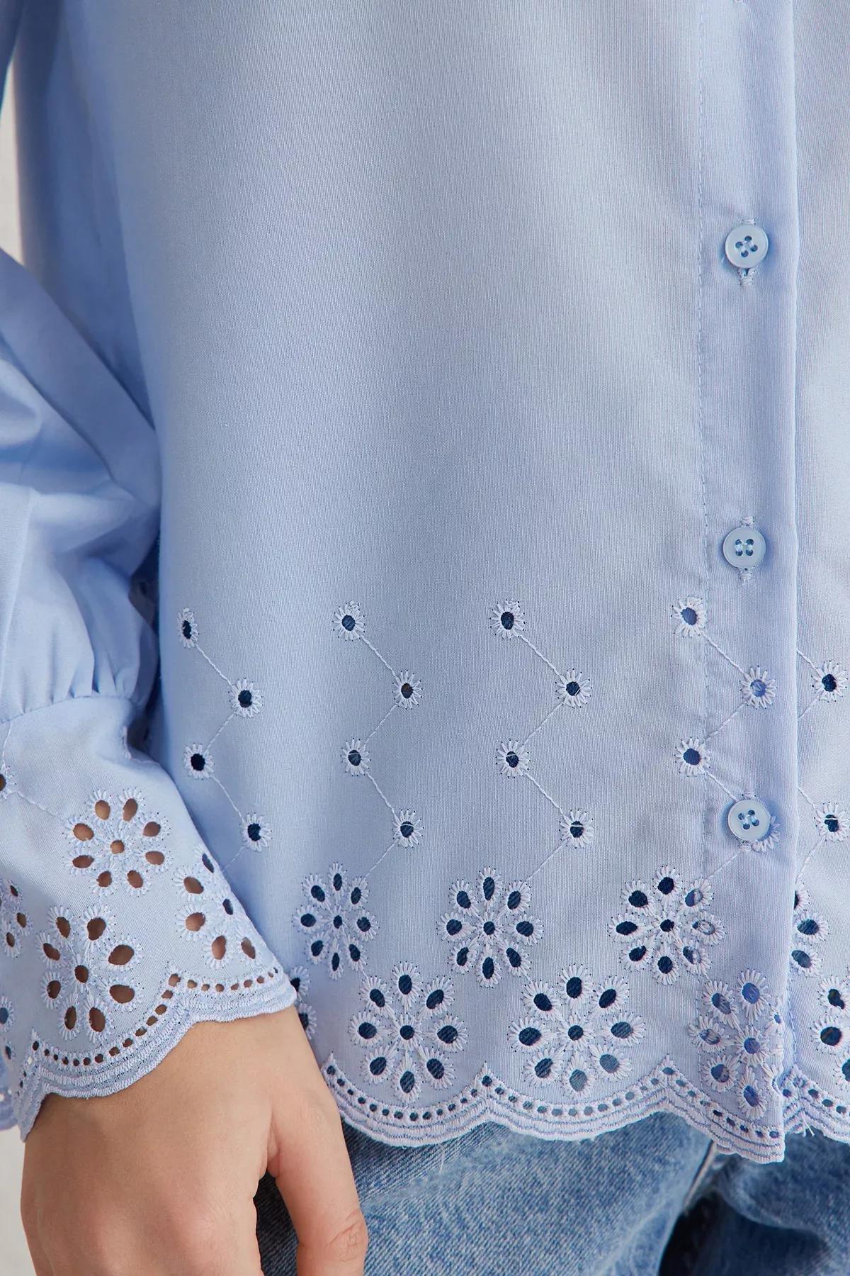 Blue Embroidered Hem Shirt, , large image number 3