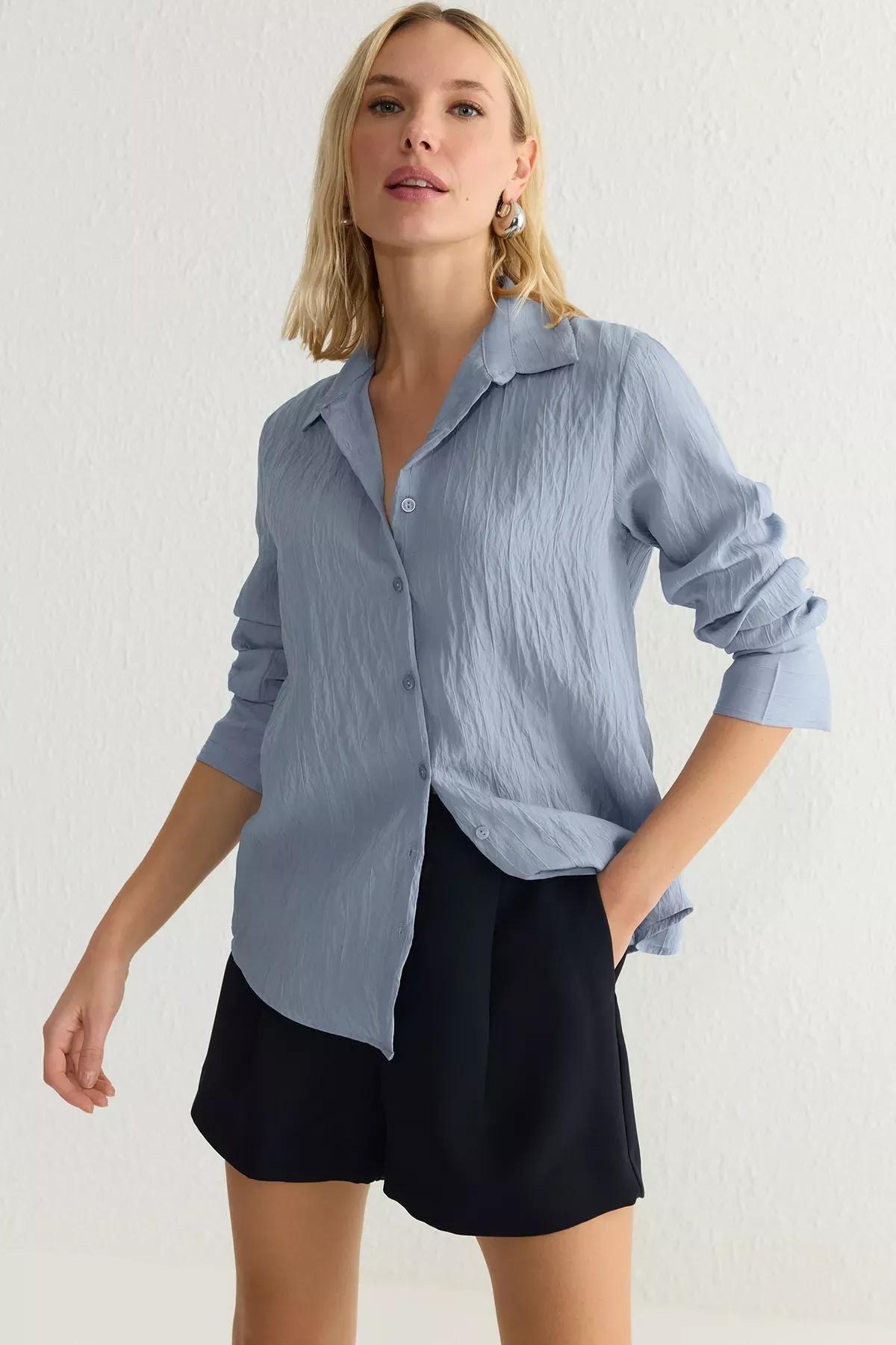 Blue Striped Texture Woven Shirt, Blue, large image number 0
