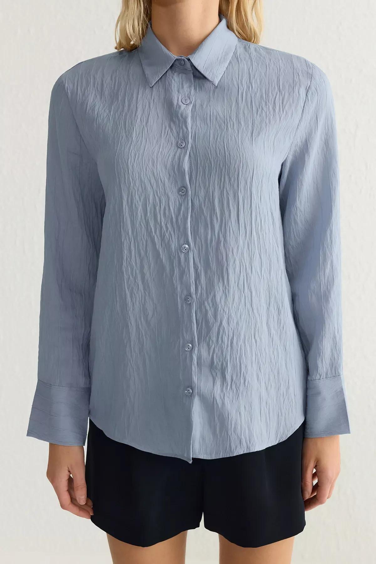 Blue Striped Texture Woven Shirt, Blue, large image number 2