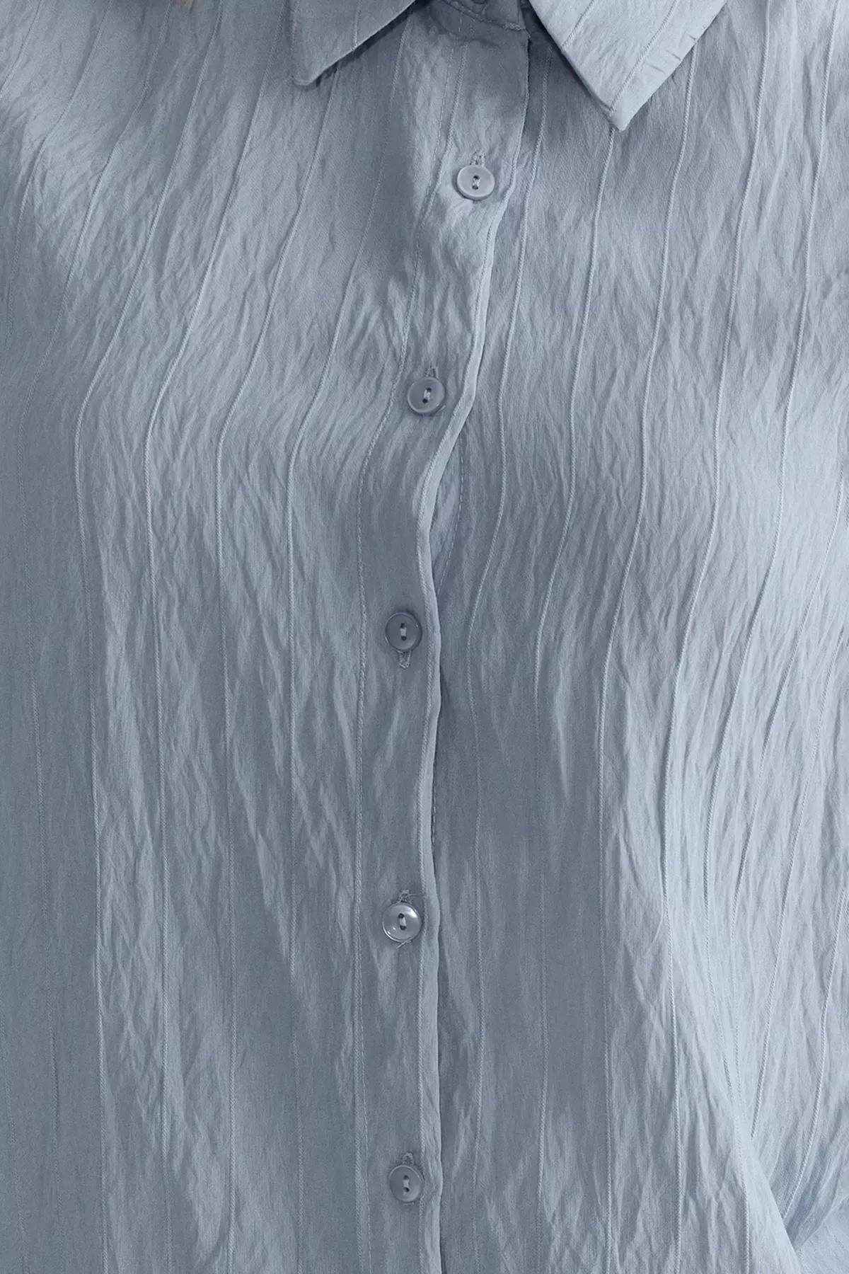 Blue Striped Texture Woven Shirt, Blue, large image number 3