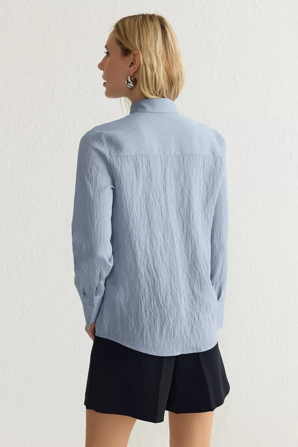 Blue Striped Texture Woven Shirt, Blue, large image number 4