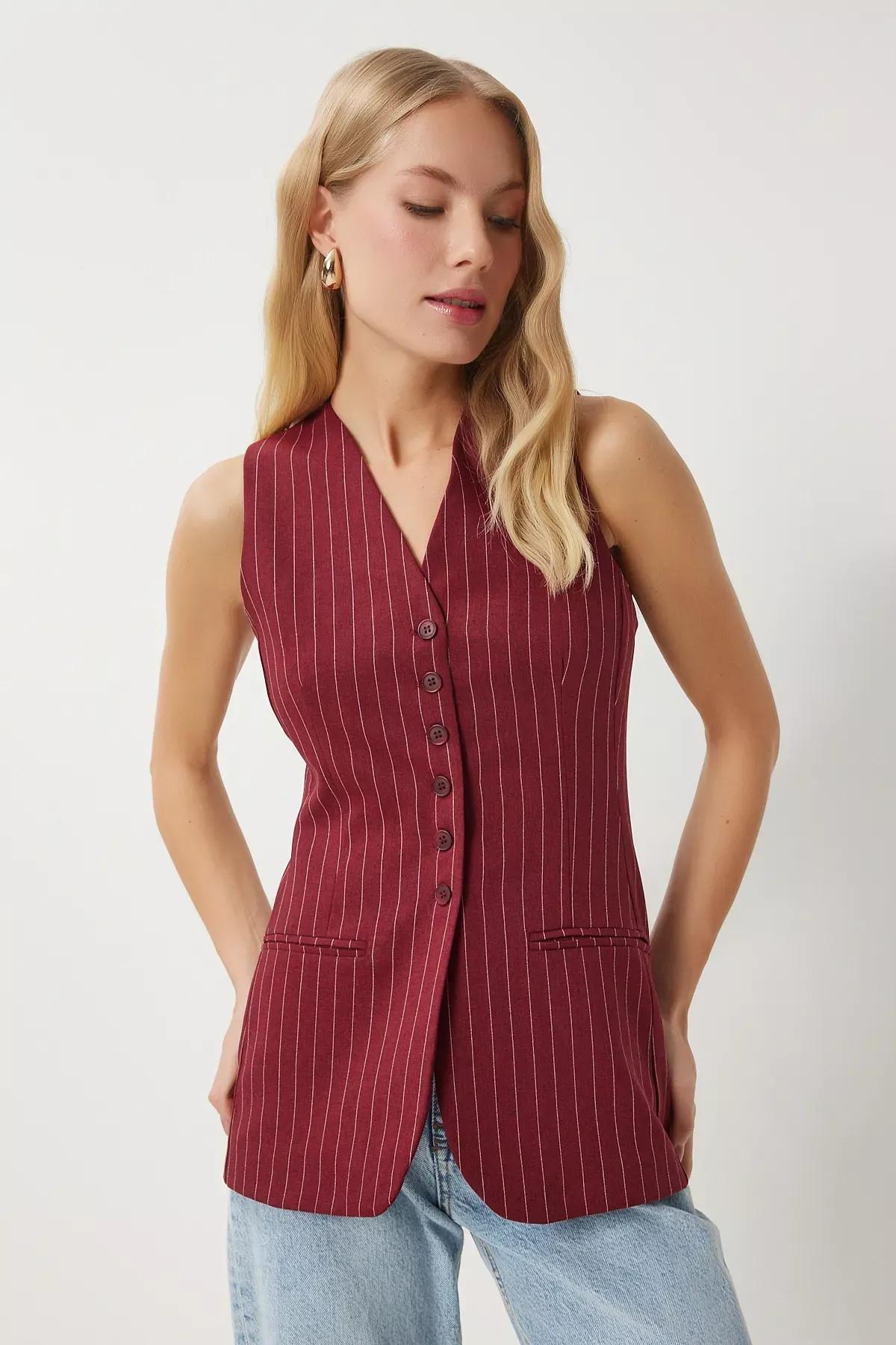 Red Fleto Pocket Striped Vest, Burgundy, medium