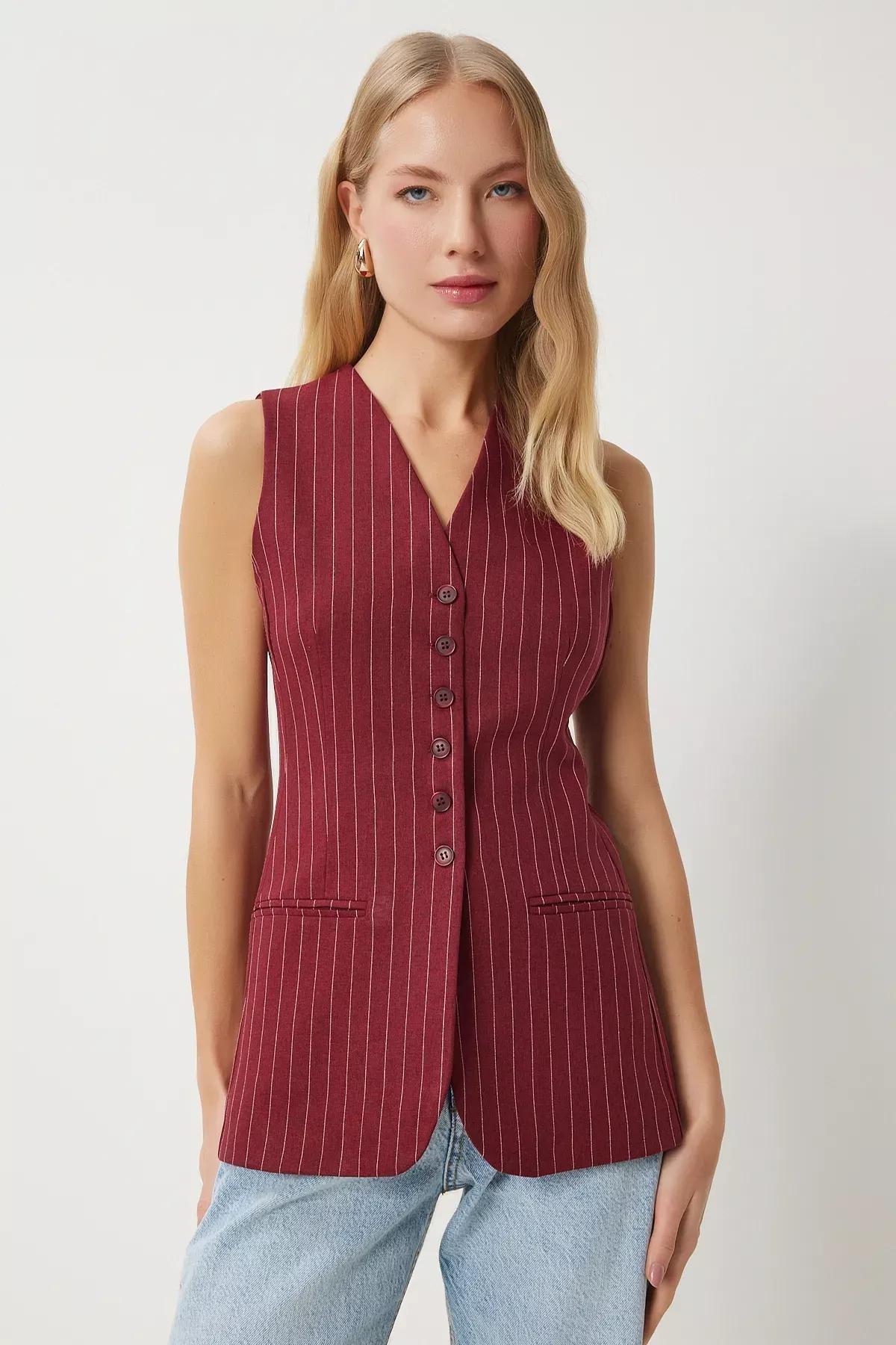 Red Fleto Pocket Striped Vest, Burgundy, large image number 1
