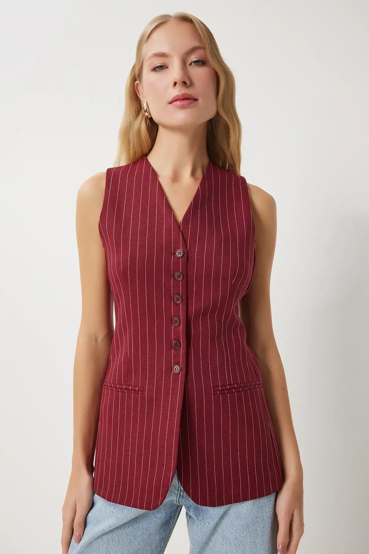 Red Fleto Pocket Striped Vest, Burgundy, large image number 3