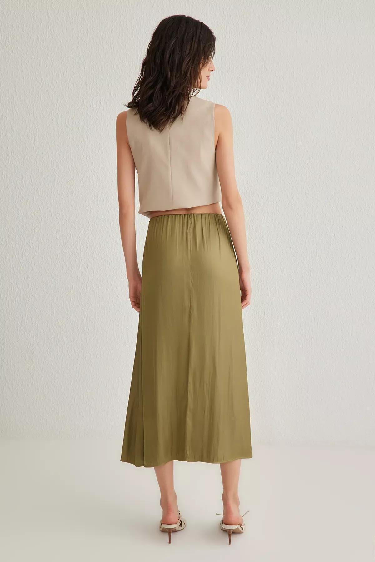 Green Satin A-line Midi Skirt, , large image number 4