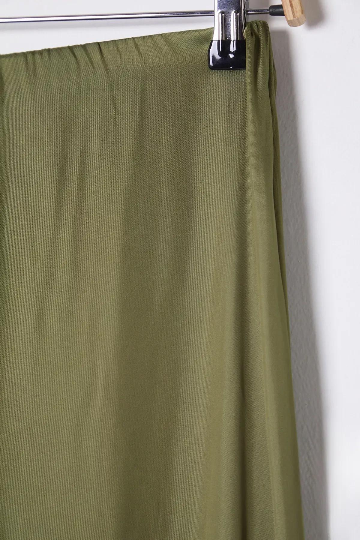 Green Satin A-line Midi Skirt, , large image number 5