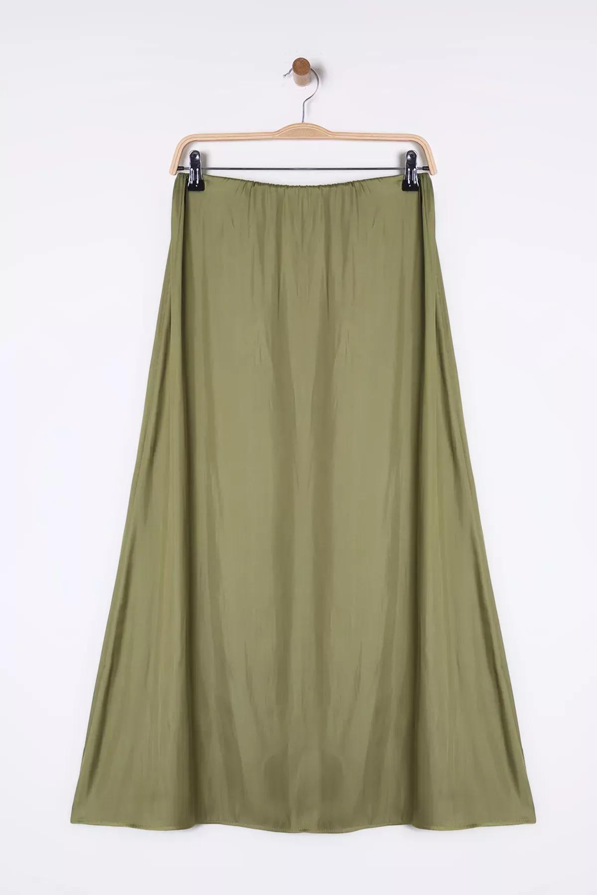 Green Satin A-line Midi Skirt, , large image number 6