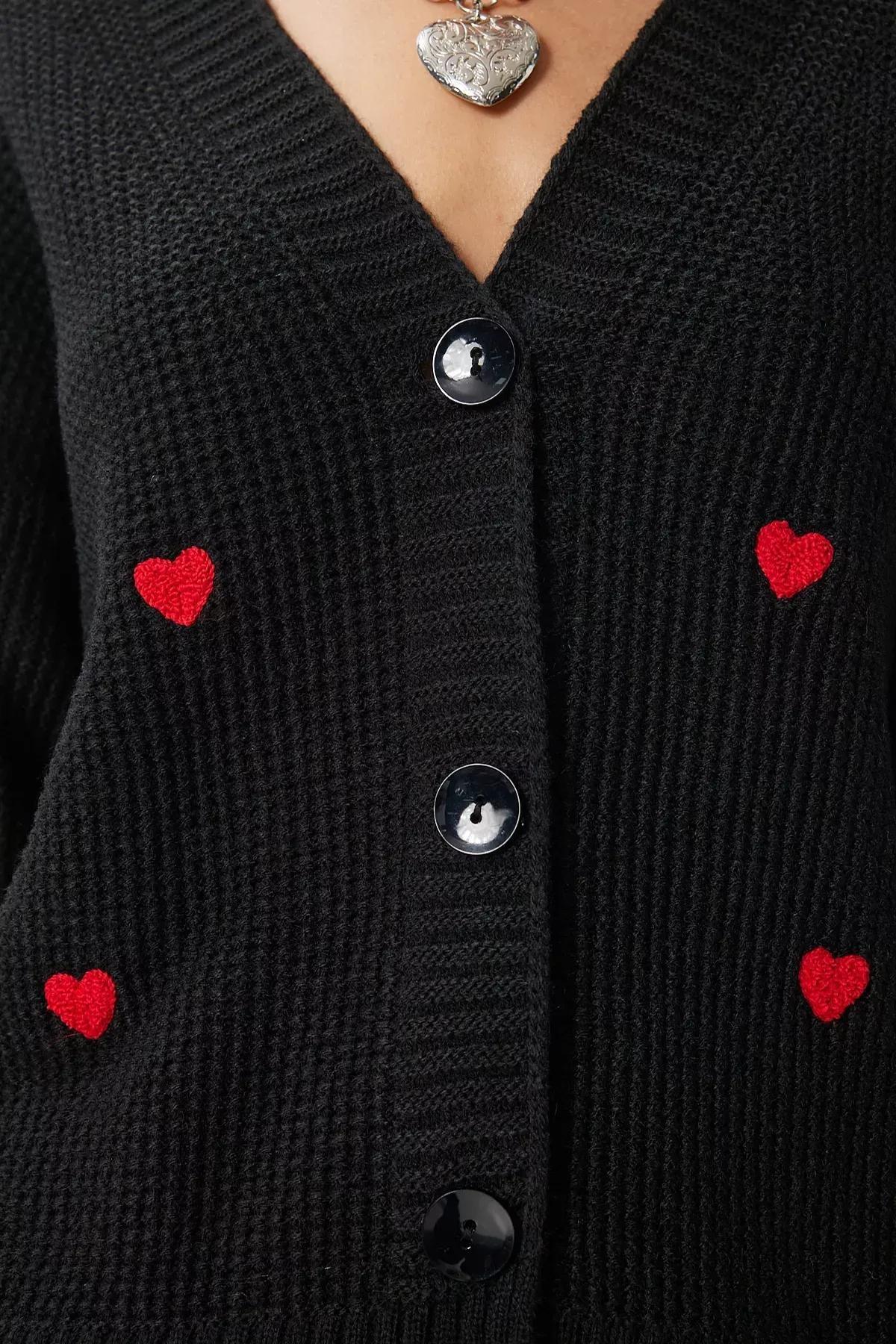 Black V-Neck Textured Knitted Cardigan, BLACK, large image number 2