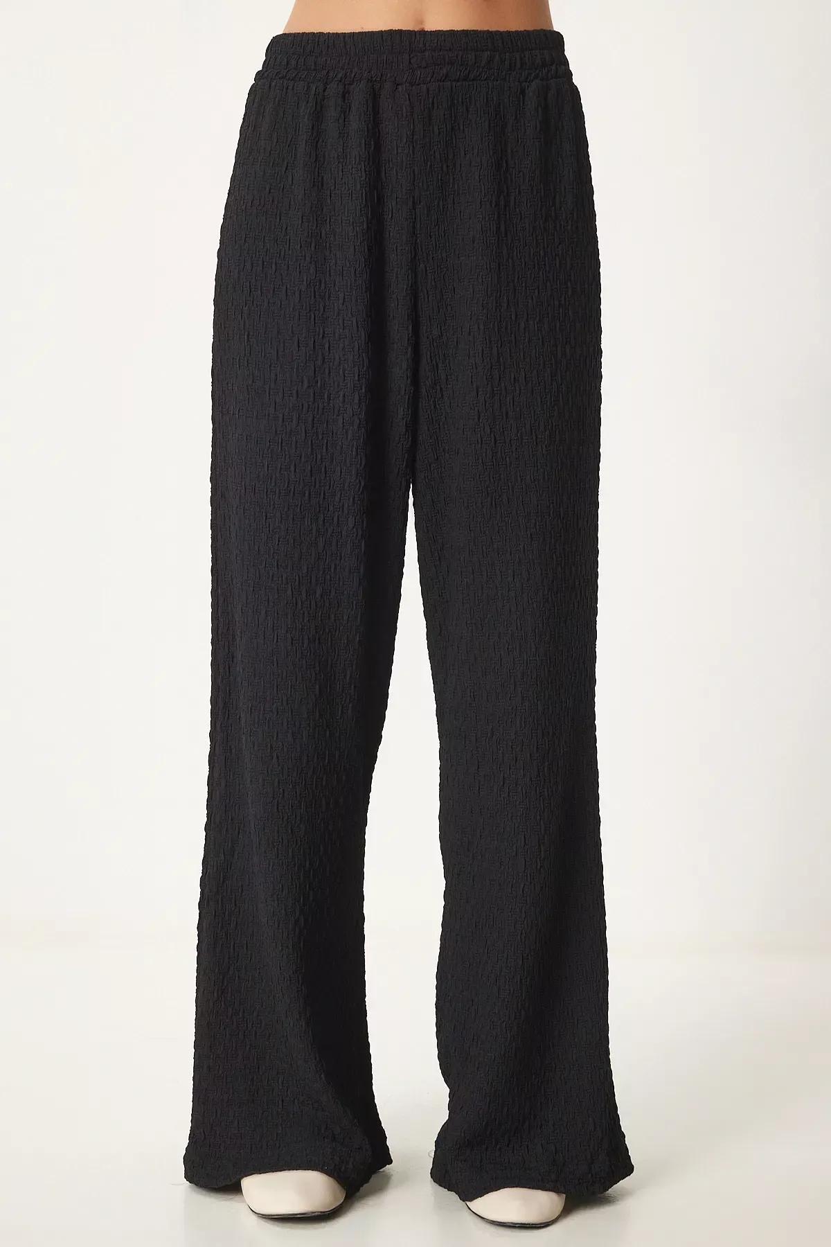 Black Textured Knit Kimono Set, BLACK, large image number 6
