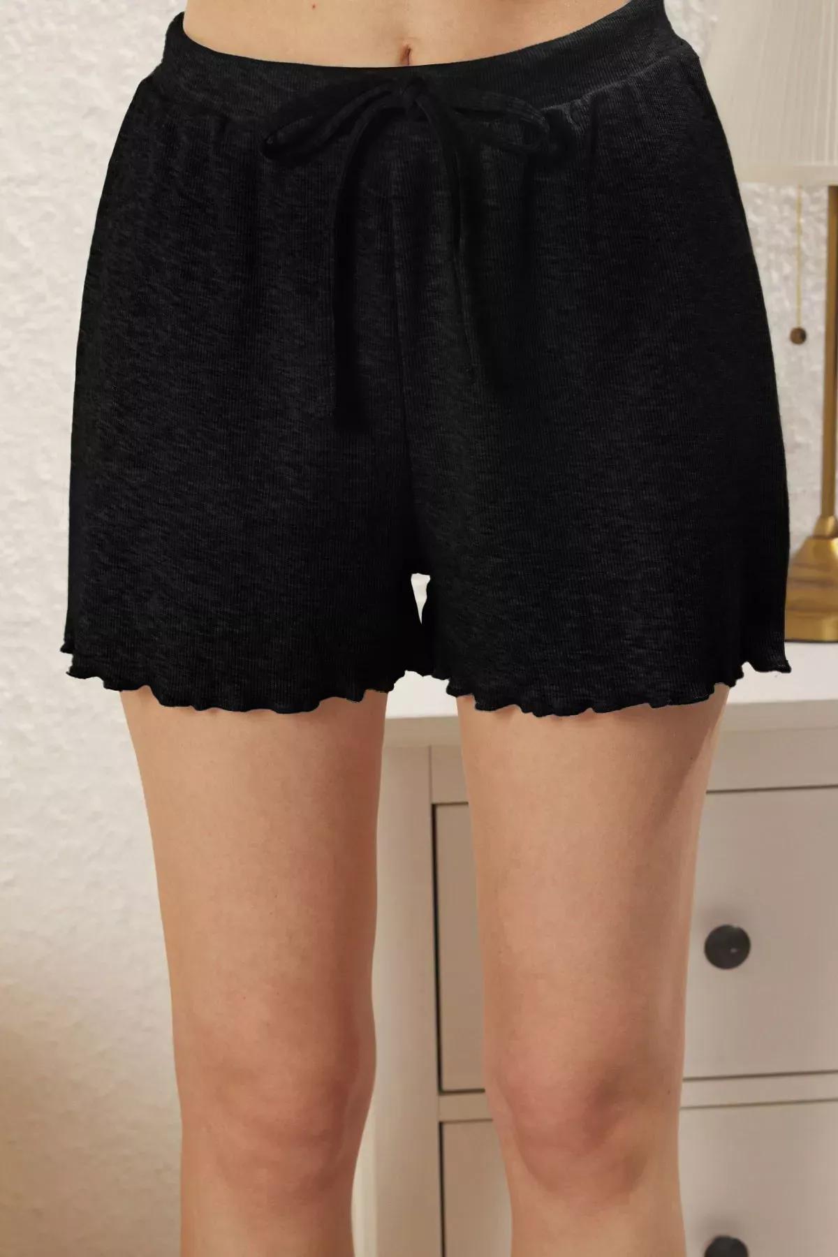 Black Buttoned Ribbed Pajama Set, , large image number 4