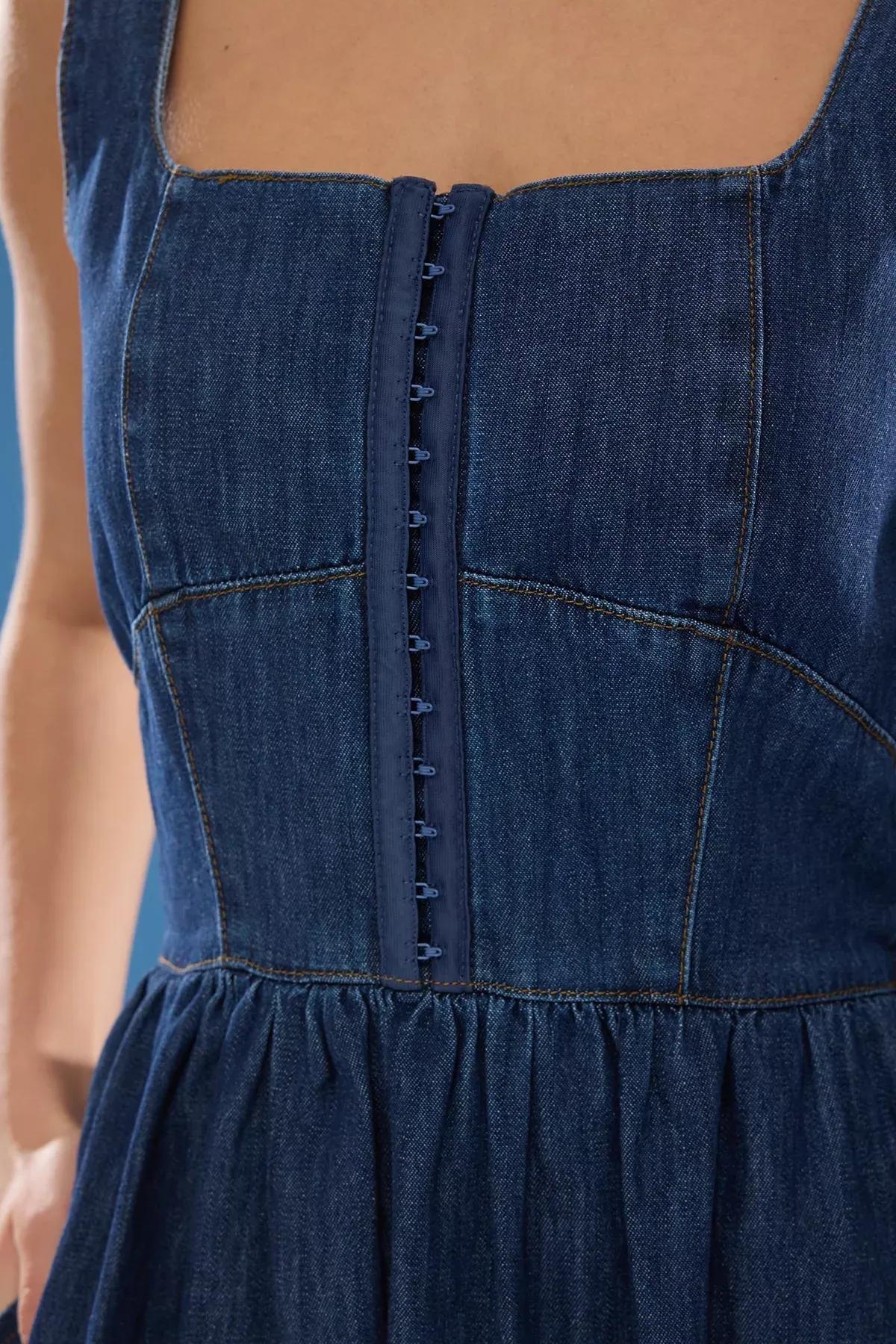 Blue Flounce Midi Denim Dress, , large image number 2