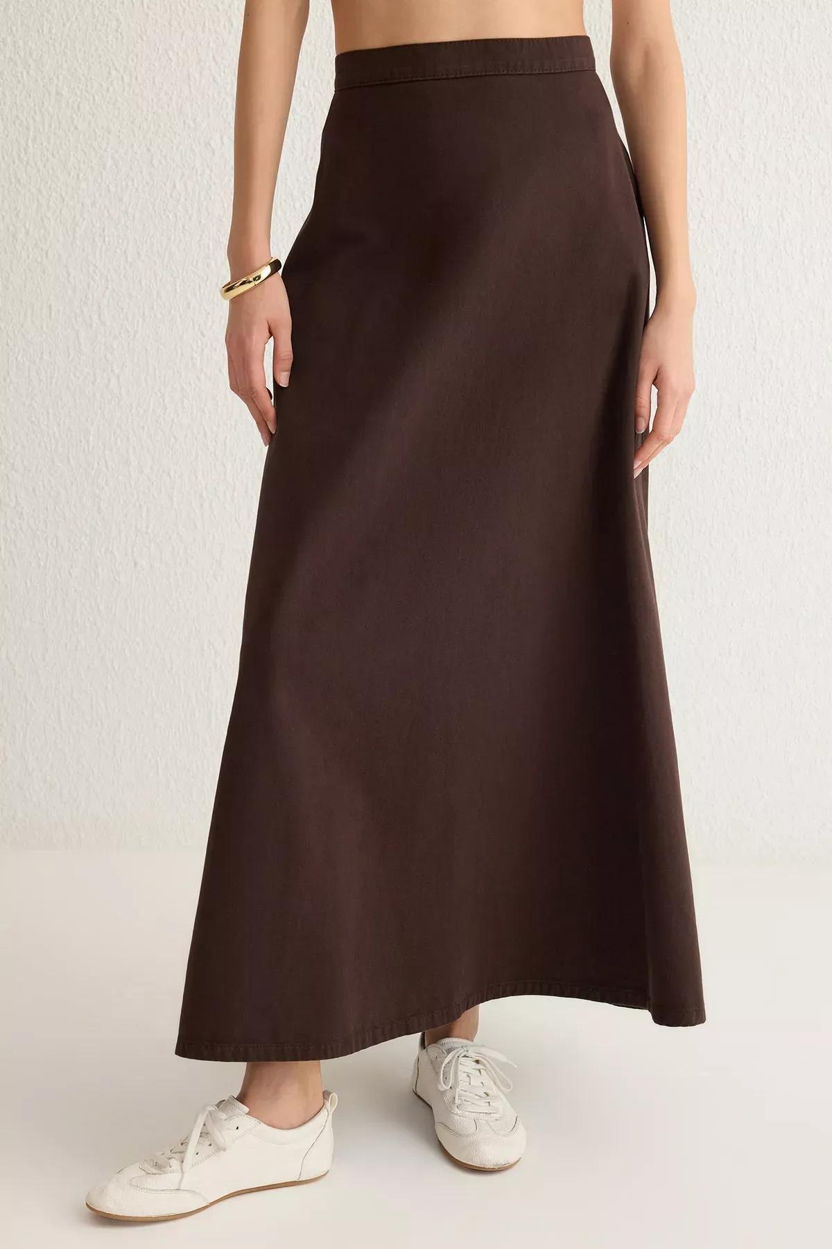 Brown Flounce Maxi Denim Skirt, , large image number 2