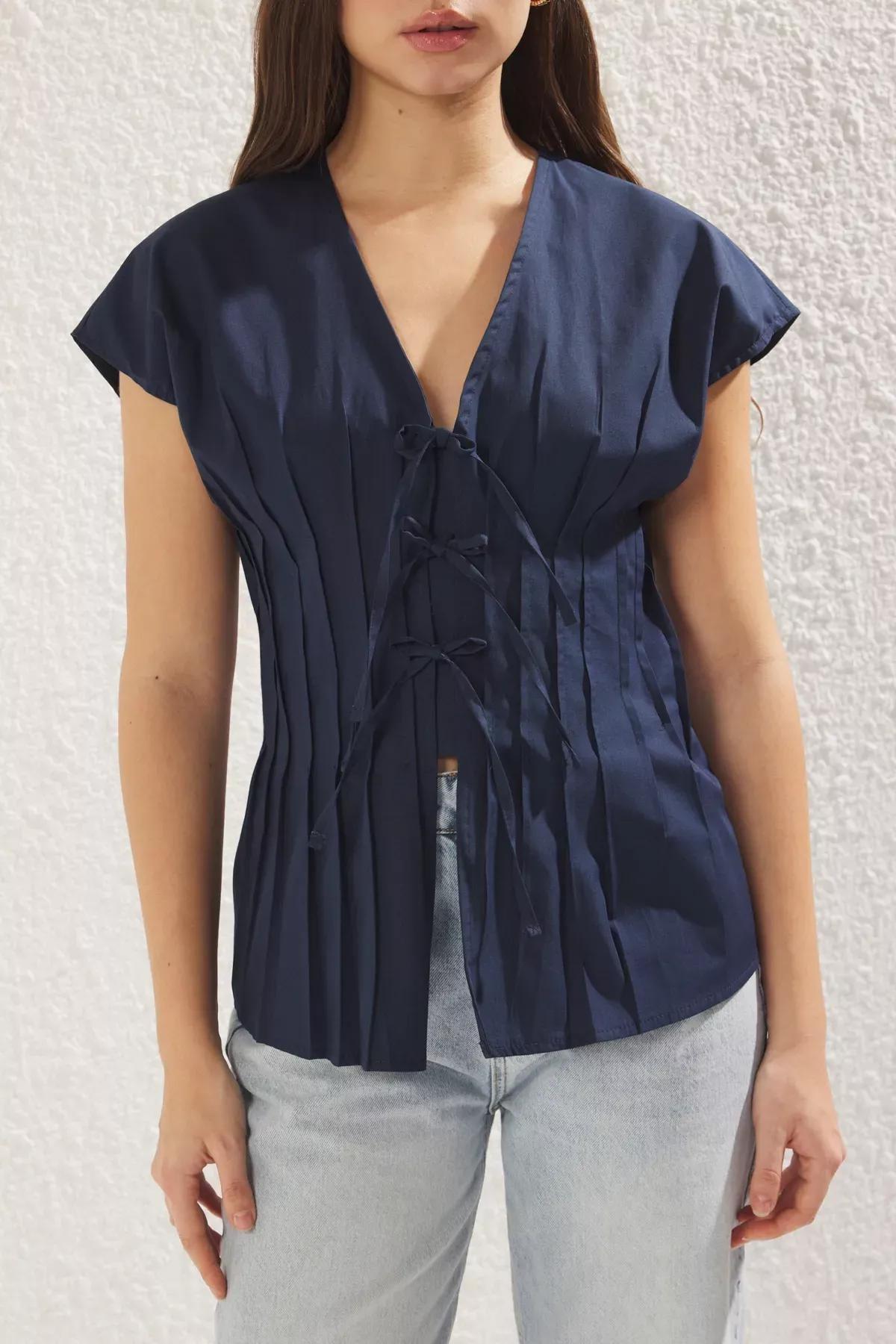 Navy Dart Tied Shirt, Navy blue, large image number 3