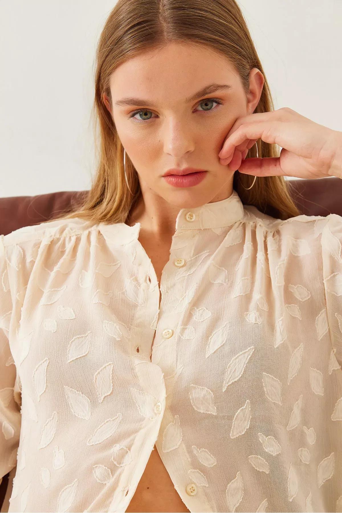 Womens Semi-Transparent Tassel Shirt MBMS042 60501042, Beige, large image number 1