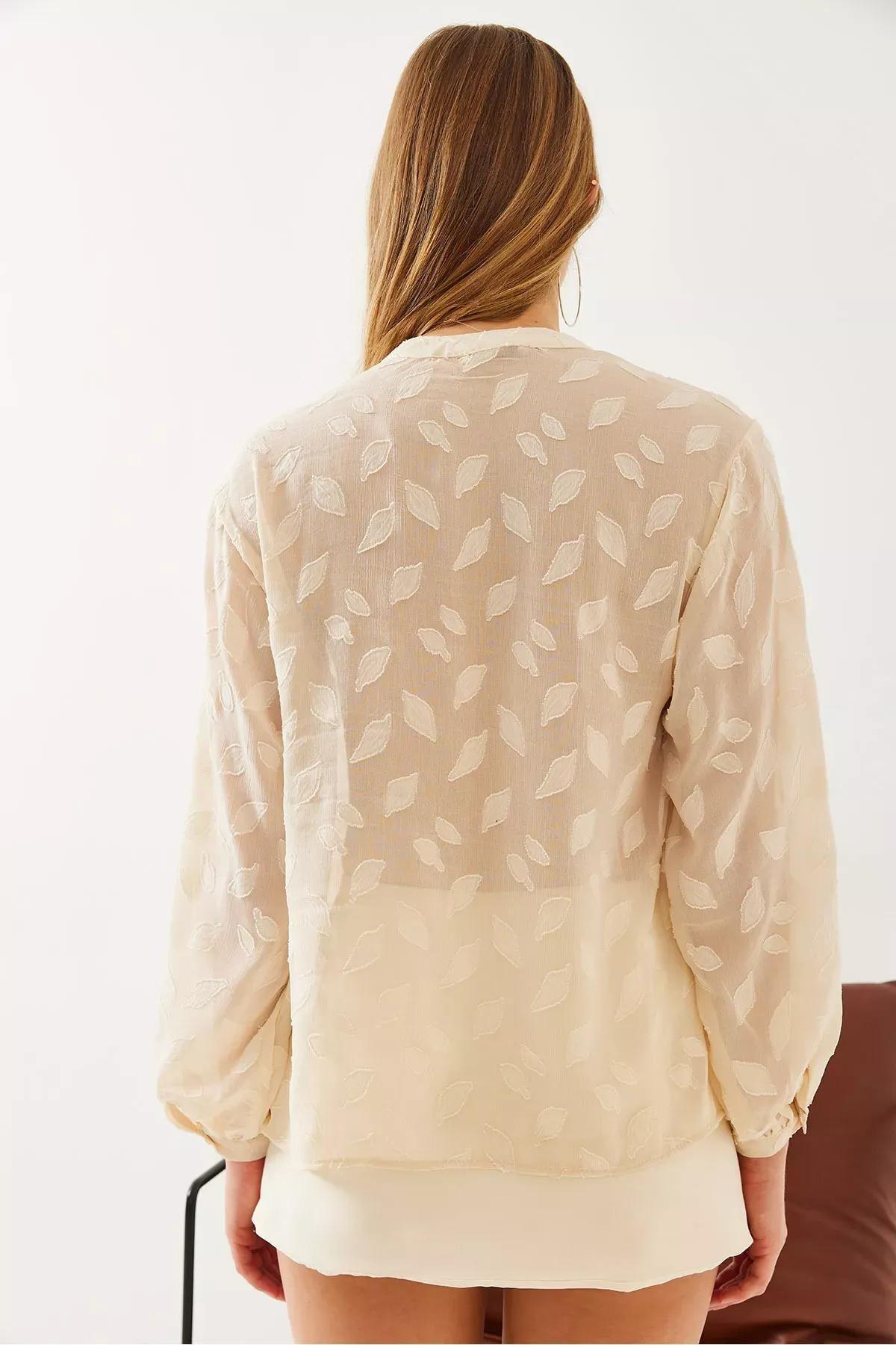 Womens Semi-Transparent Tassel Shirt MBMS042 60501042, Beige, large image number 2