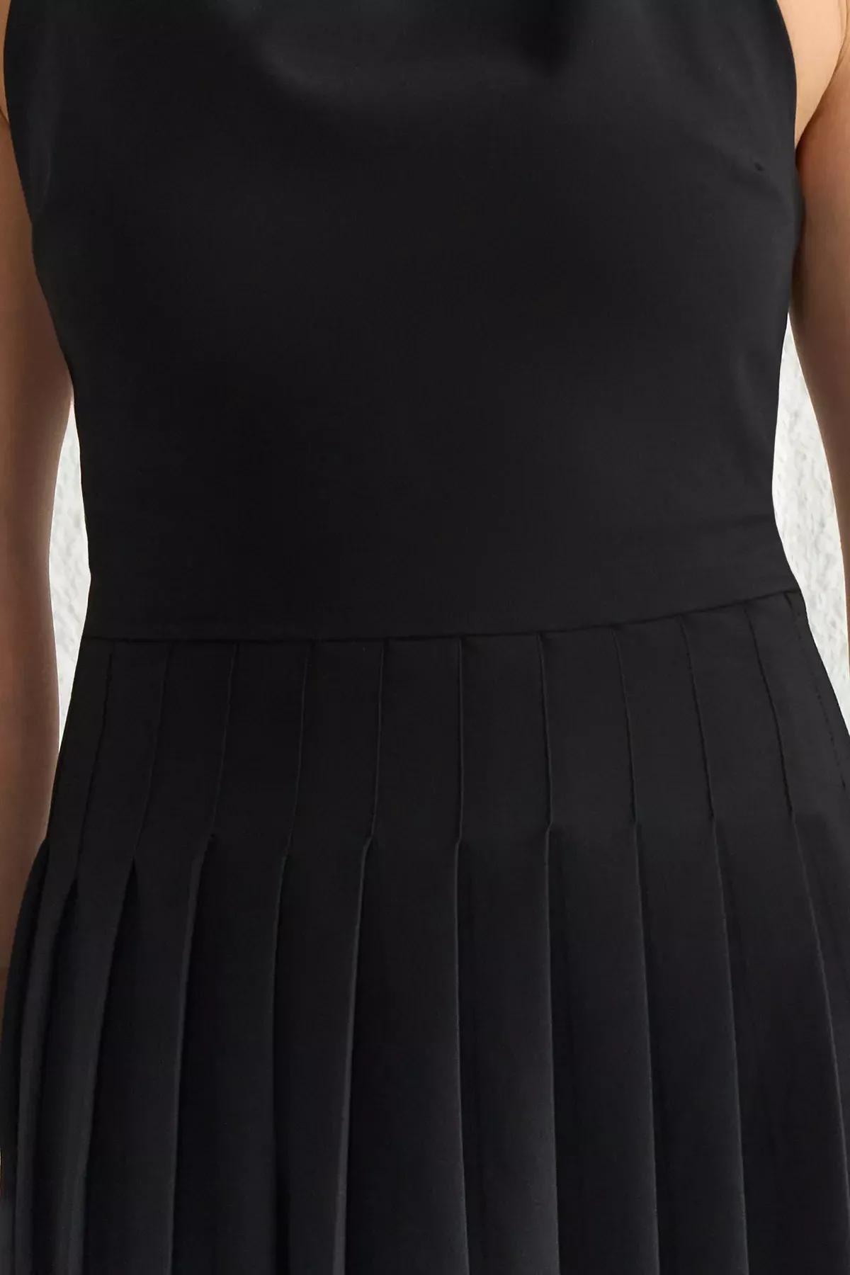 Black Pleated Elegant Occasionwear Dress, BLACK, large image number 3