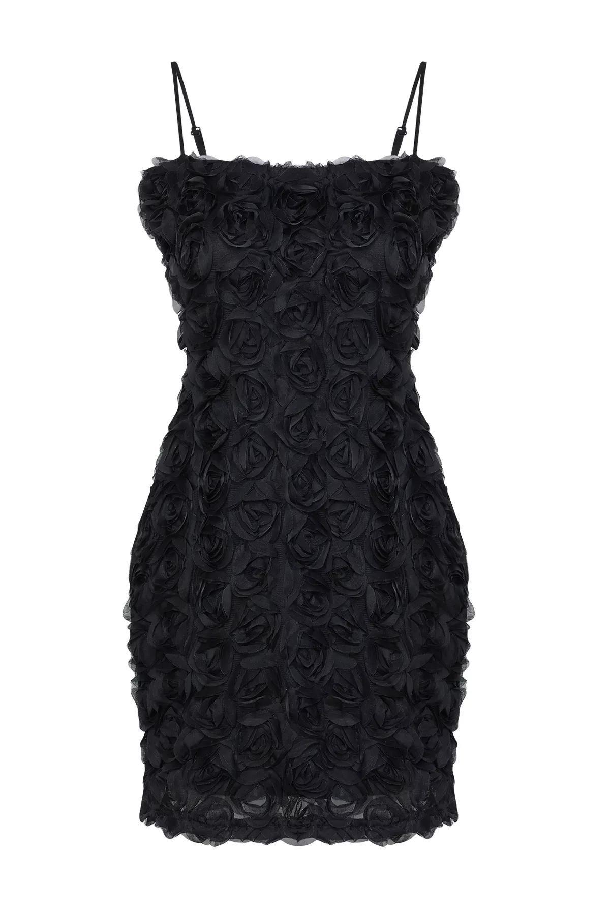 Black 3D Rose Applique Dress, , large image number 2