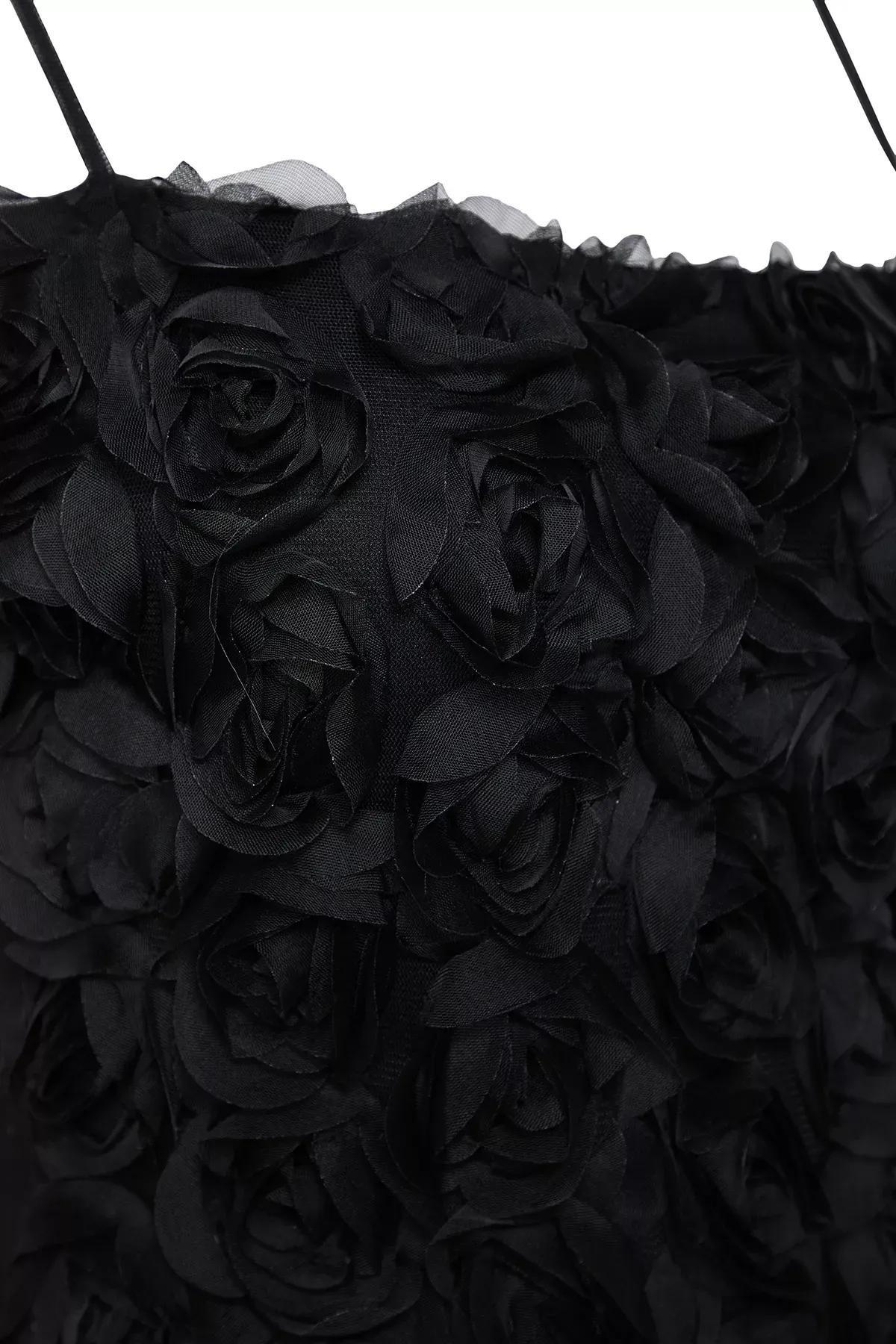 Black 3D Rose Applique Dress, , large image number 3