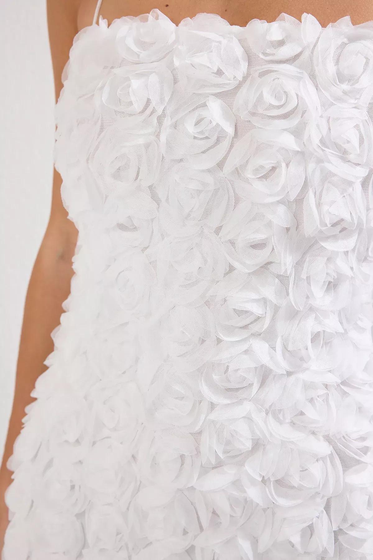 White Applique Detailed Occasionwear Dress, , large image number 2