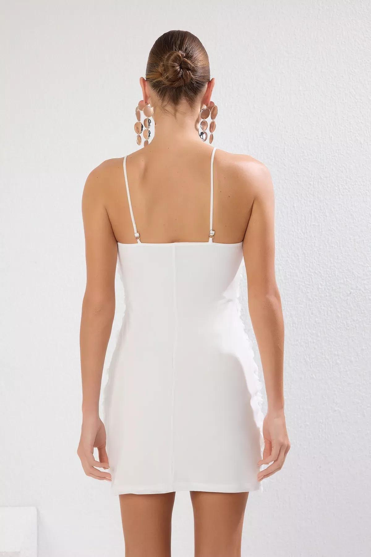 White Applique Detailed Occasionwear Dress, , large image number 3