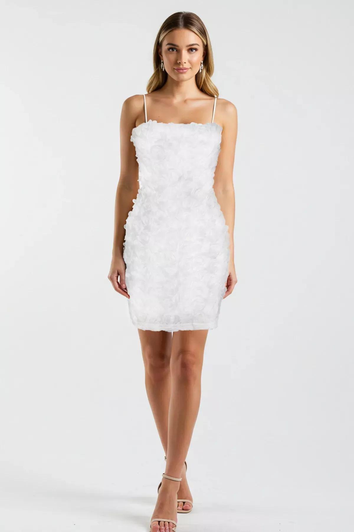 White Applique Detailed Occasionwear Dress, , large image number 4
