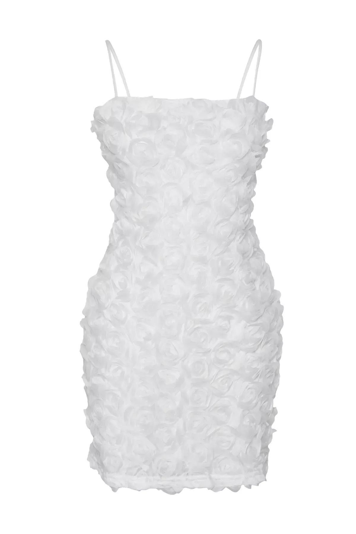 White Applique Detailed Occasionwear Dress, , large image number 5