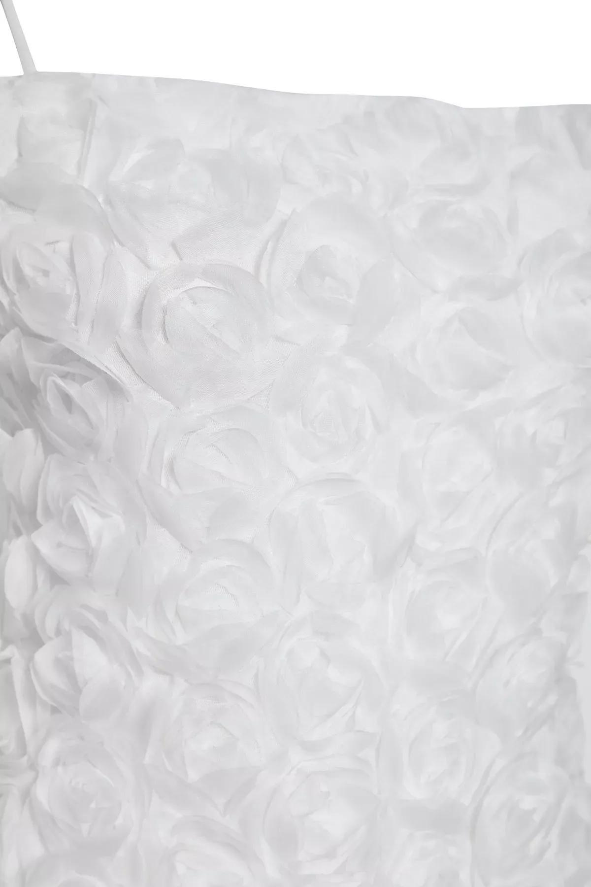 White Applique Detailed Occasionwear Dress, , large image number 6