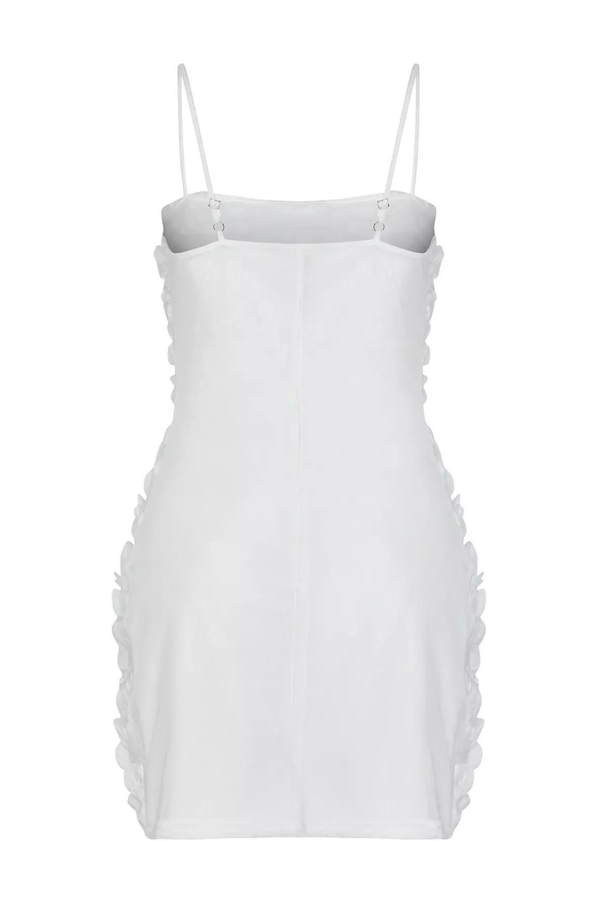 White Applique Detailed Occasionwear Dress, , large image number 7