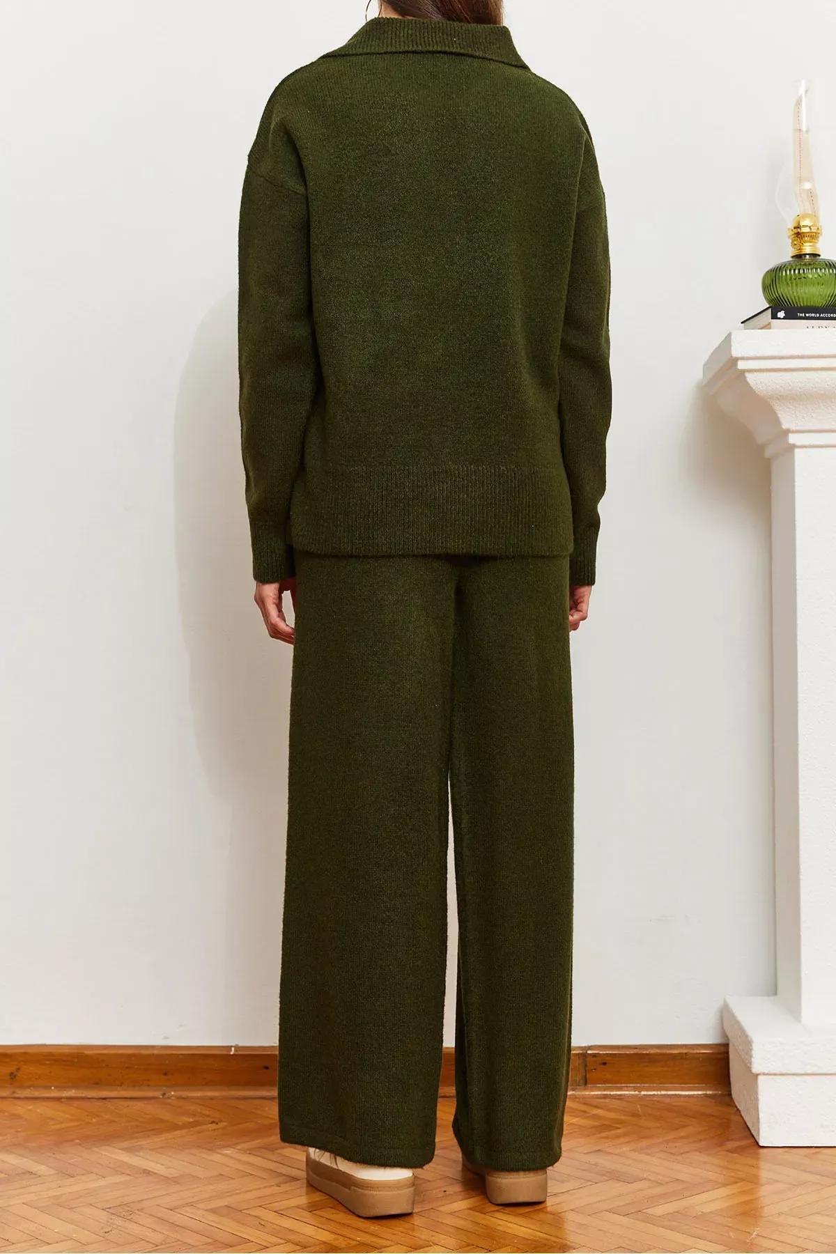 Green Knitwear Top-Bottom Set, Khaki, large image number 5
