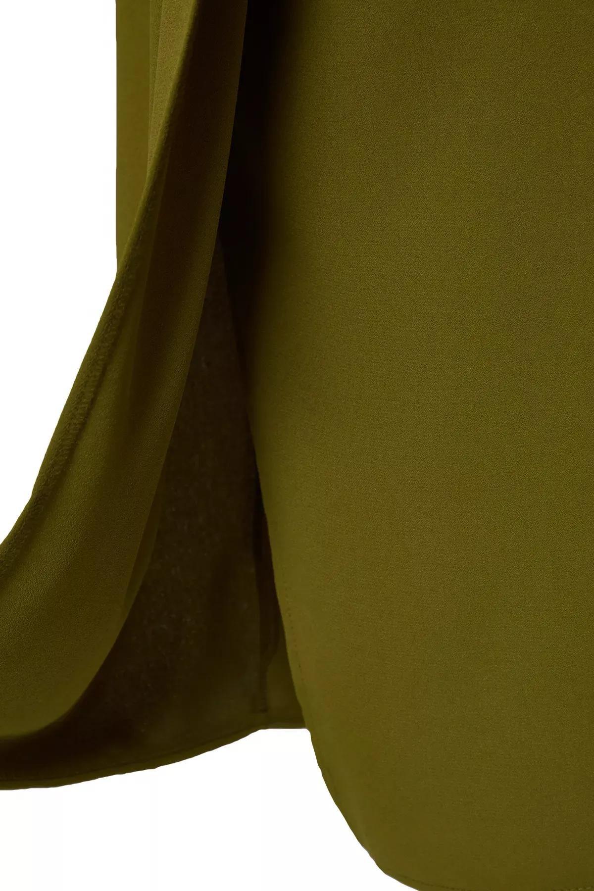 Green A-Line Accessory Detailed Midi Crepe Dress, OIL GREEN, large image number 4
