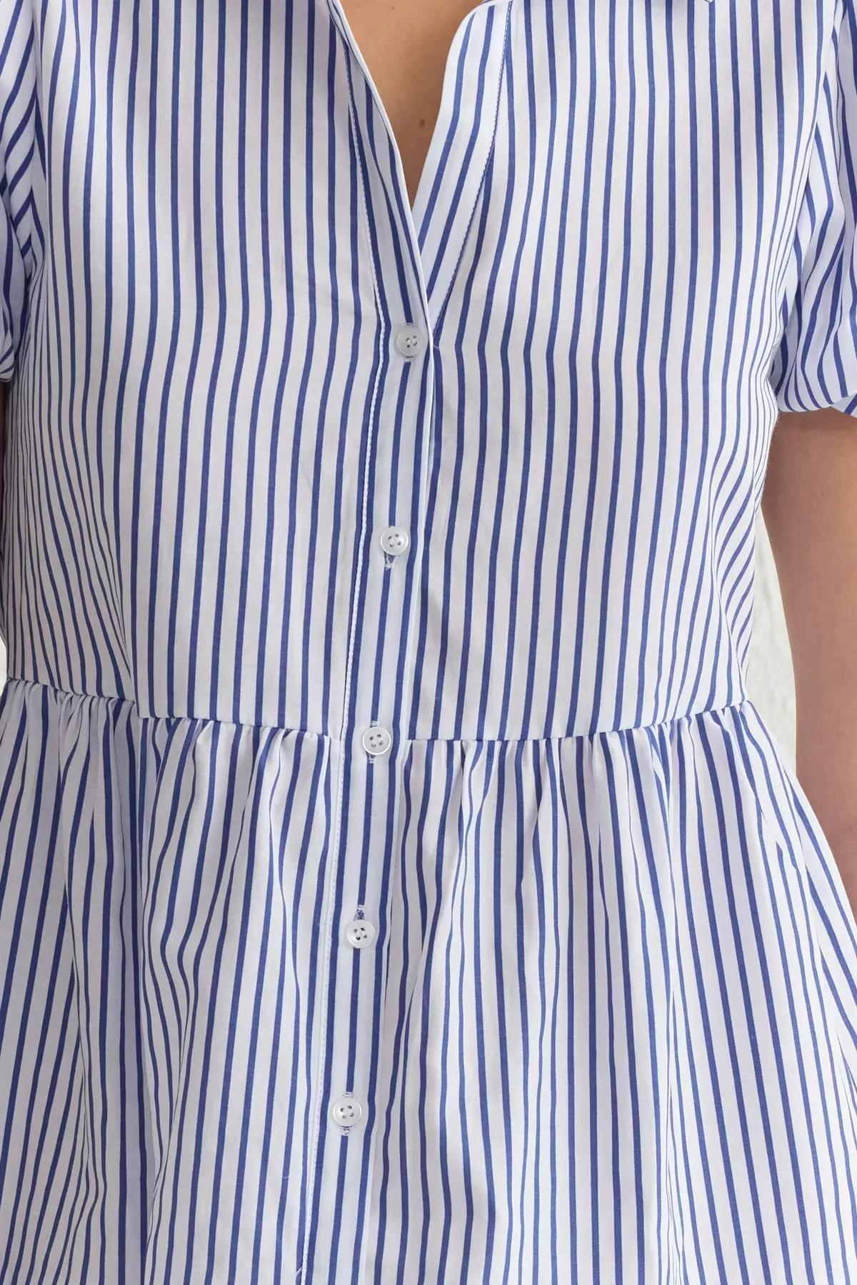 Blue Striped Mini Poplin Shirt Dress, , large image number 2