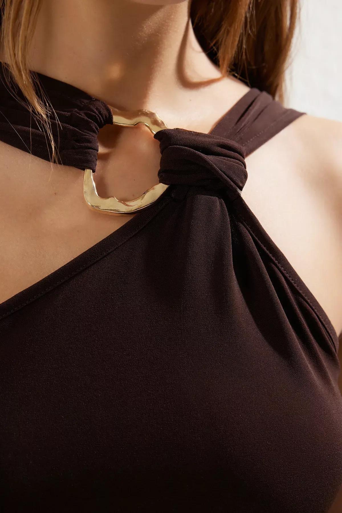Brown Accessory Detail Snap Bodysuit, , large image number 3
