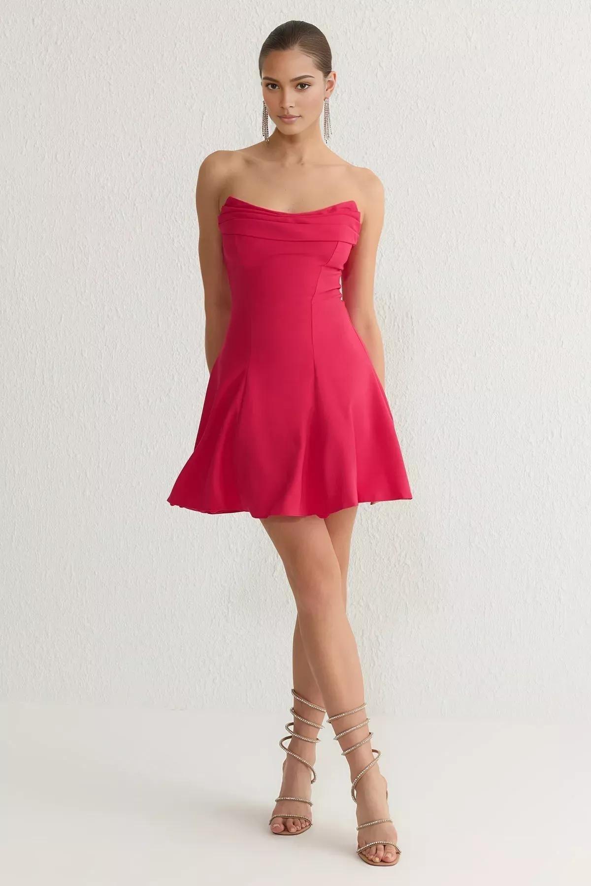 Pink A-Line Strapless Short Dress, , large image number 0
