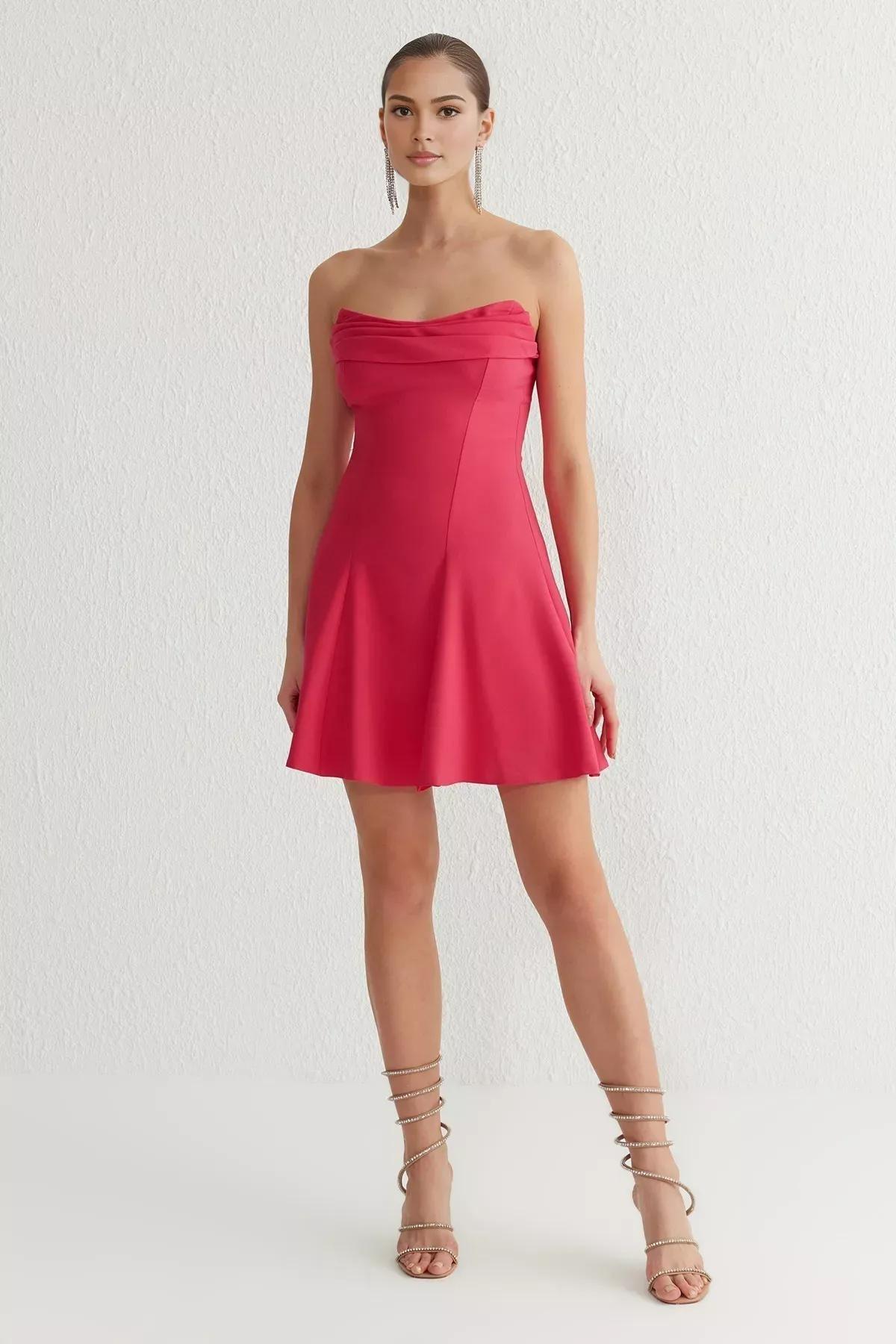 Pink A-Line Strapless Short Dress, , large image number 1