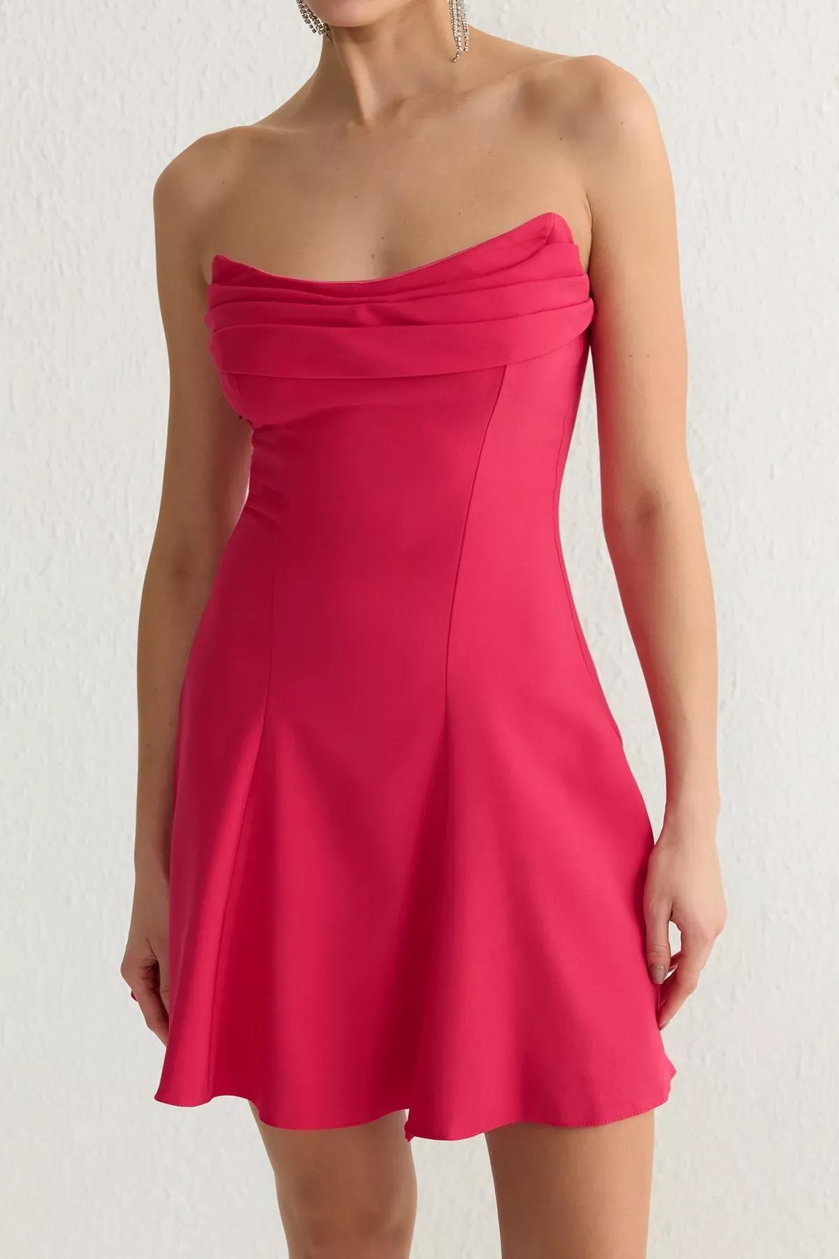 Pink A-Line Strapless Short Dress, , large image number 2