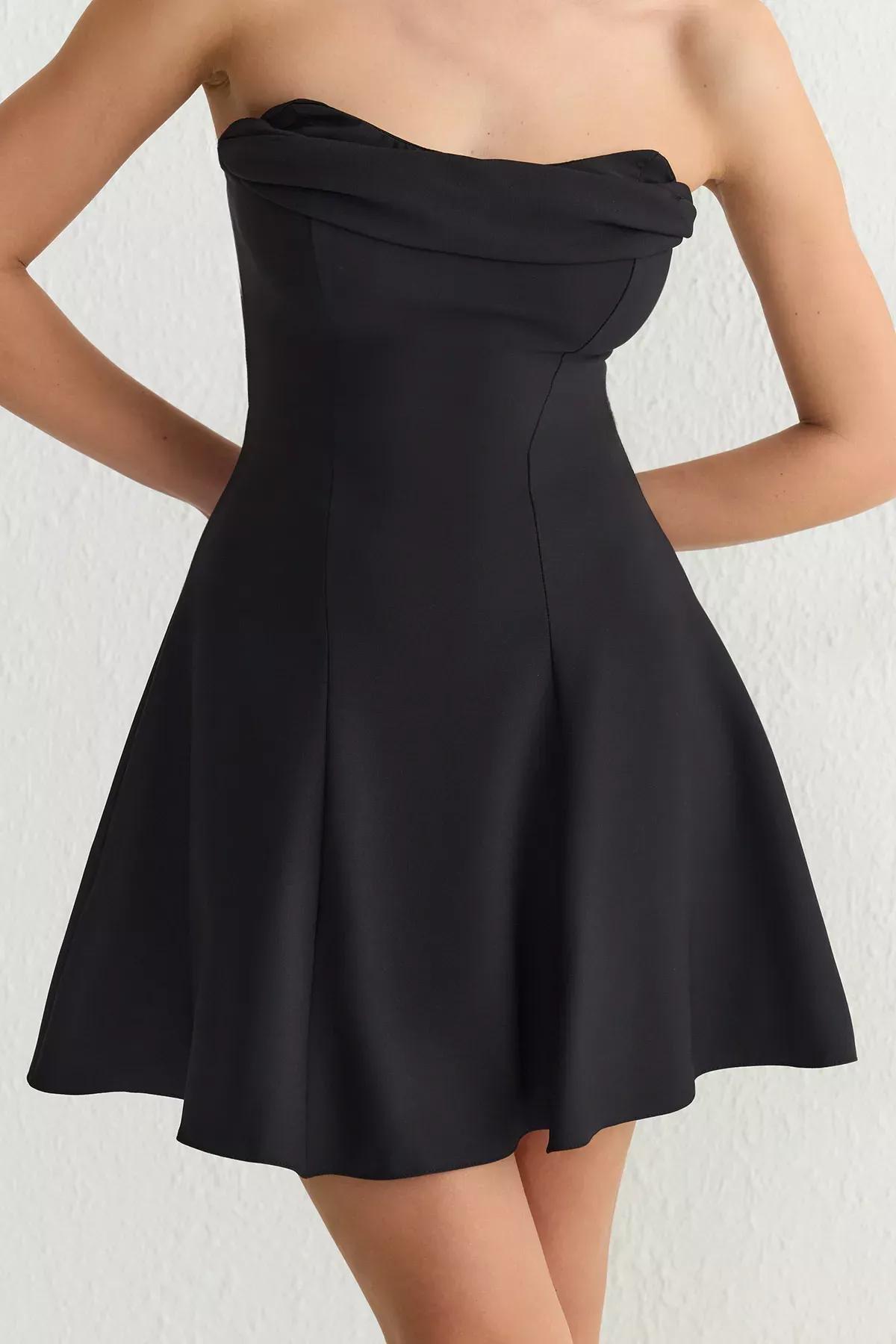 Black A-Line Strapless Elegant Dress, , large image number 2