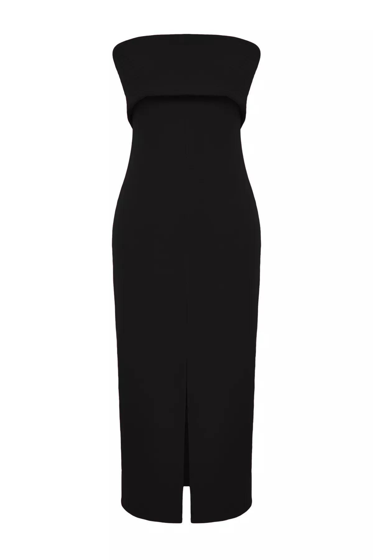 Black Strapless Woven Elegant Dress, , large image number 2