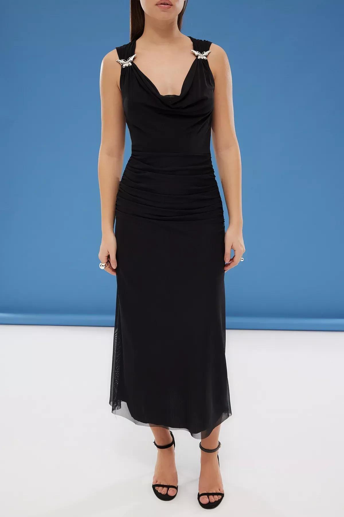 Black Tulle Knitted Chic Dress, , large image number 2