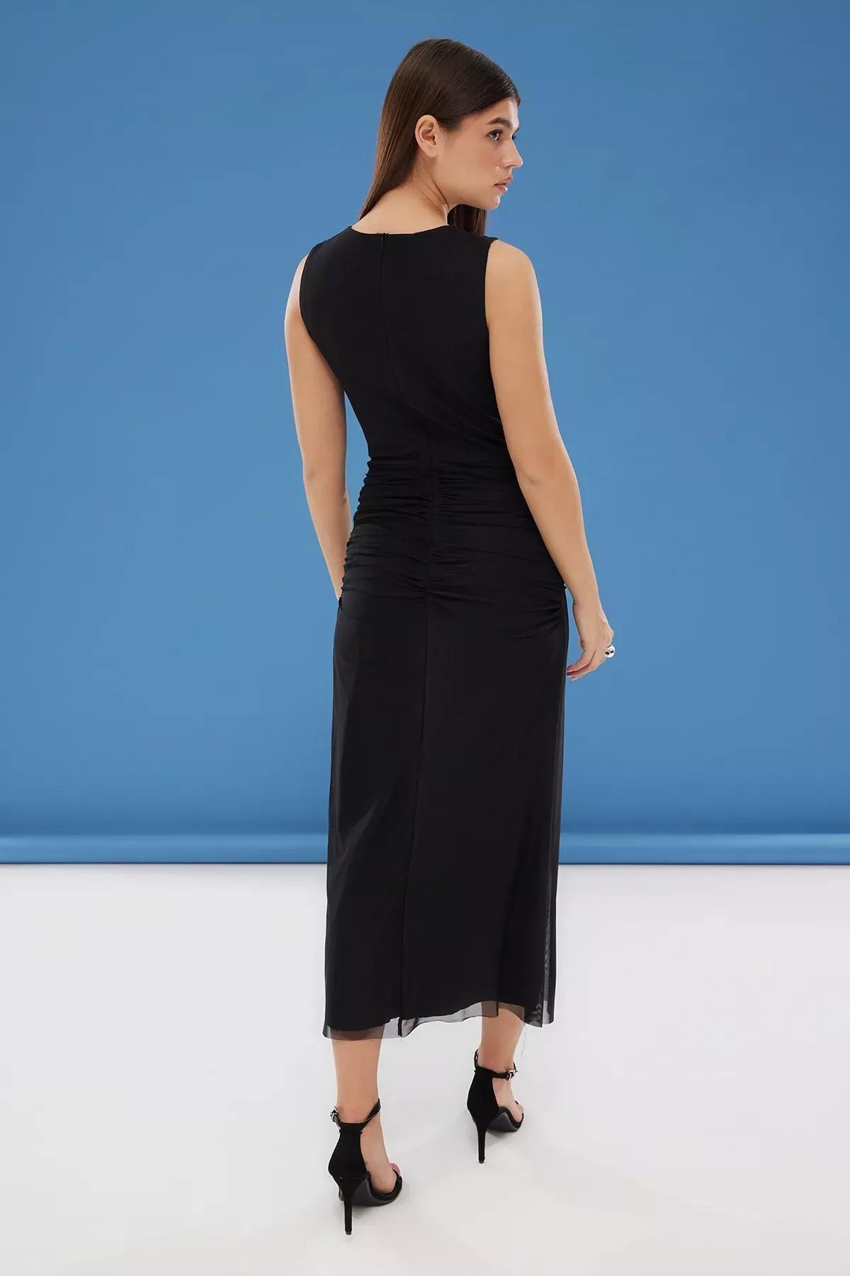 Black Tulle Knitted Chic Dress, , large image number 4