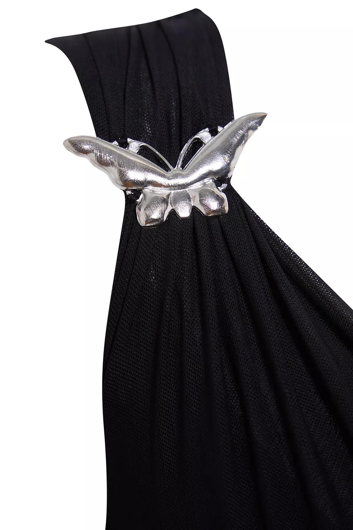 Black Tulle Knitted Chic Dress, BLACK, large image number 5