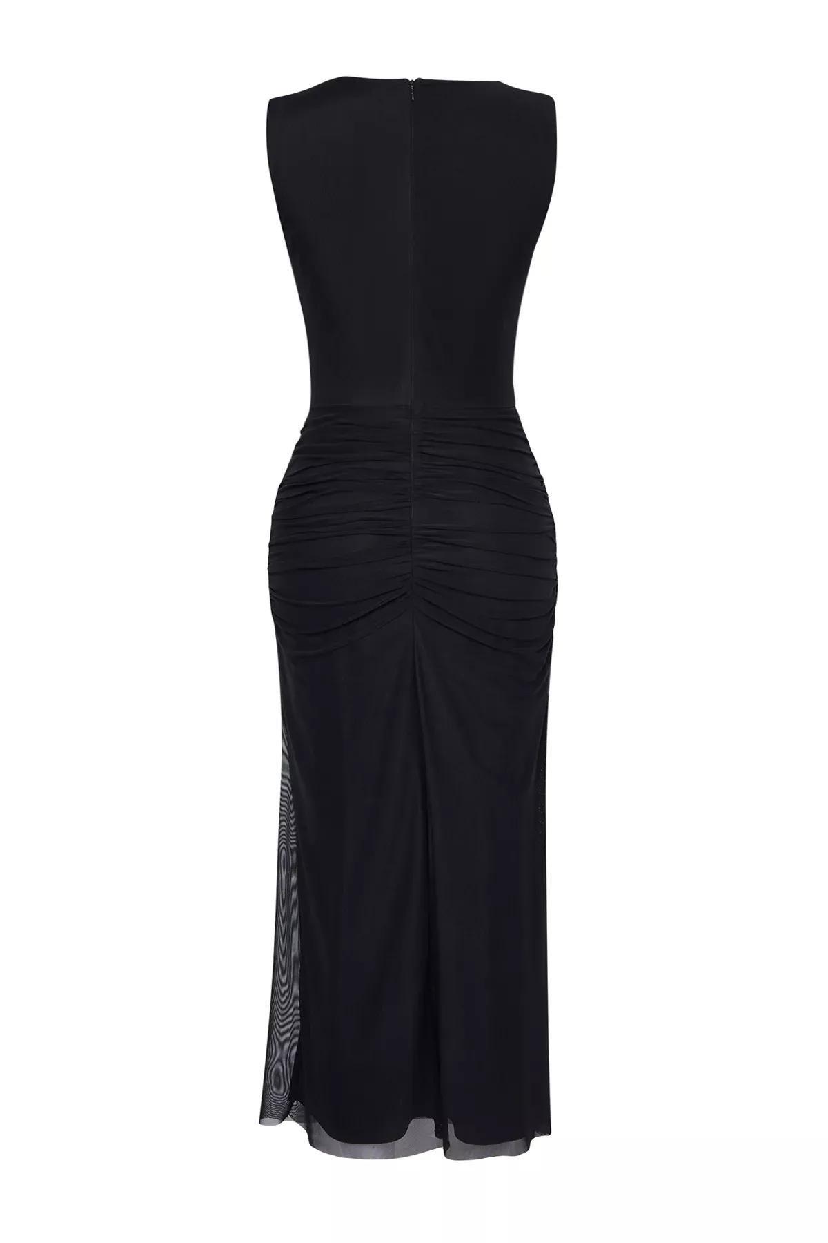 Black Tulle Knitted Chic Dress, , large image number 6