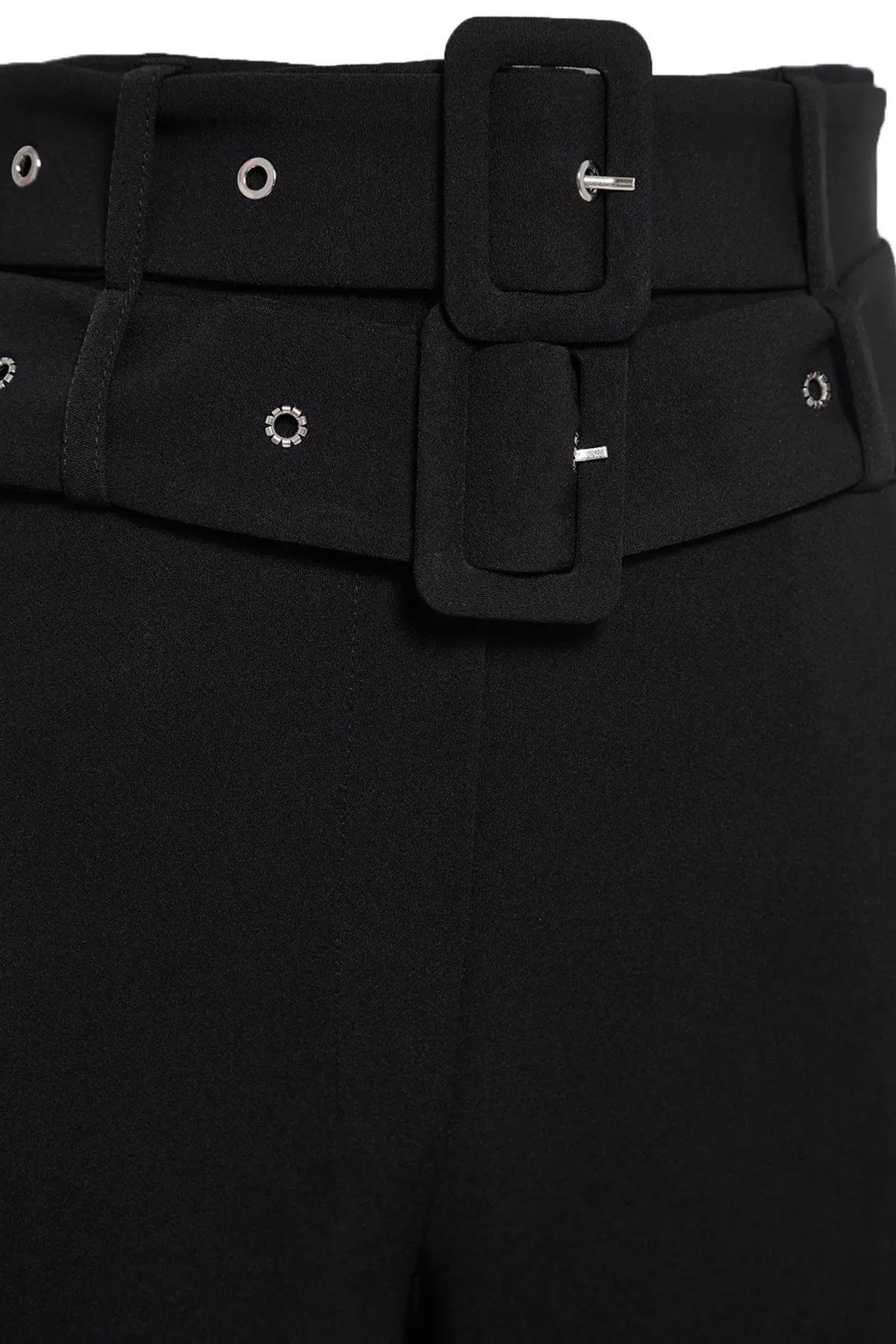 Black Double Belt Woven Trousers, , large image number 7