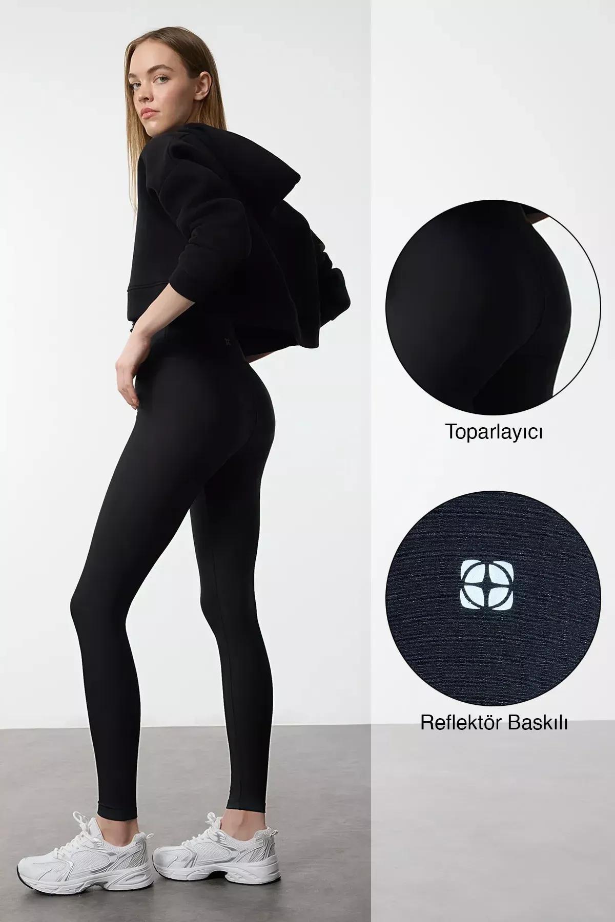Black Reflective Print Sports Tights, BLACK, large image number 0
